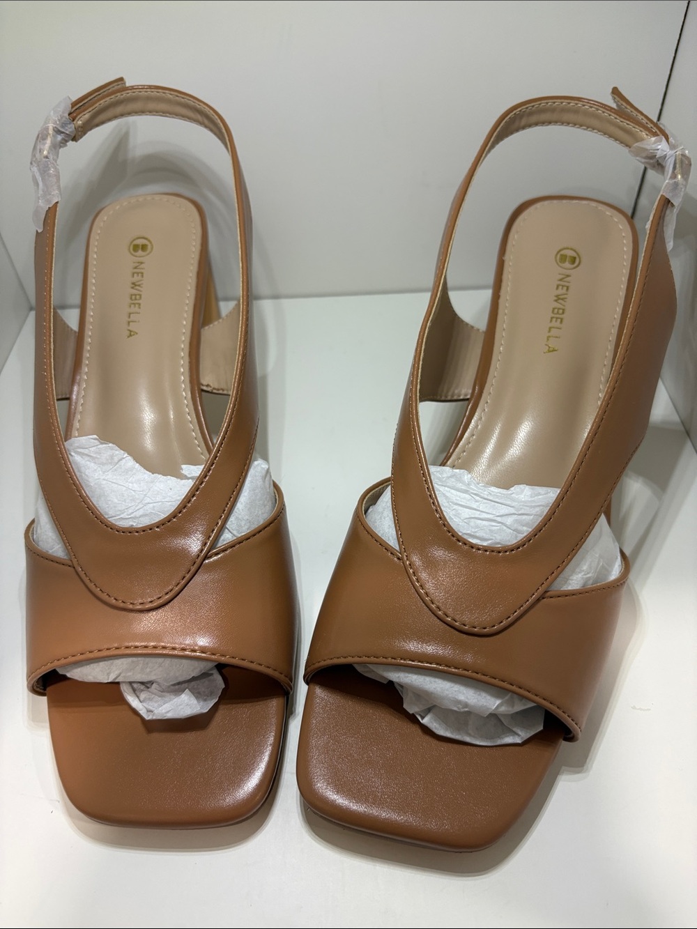 Newbella Women's Cognac Slingback Square-Toe Sandals